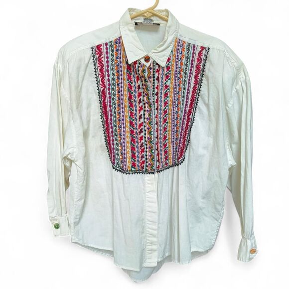 Vintage 80s western Tarazzia Internationale Embroidered buttons up shirt size L - Picture 2 of 8